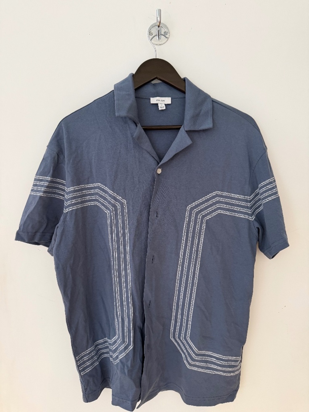 Reiss Blue and white embroidered Button Down Shirt